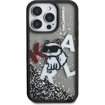 Karl Lagerfeld Liquid Glitter Scattered Choupette kryt iPhone 16 Pro Max černý