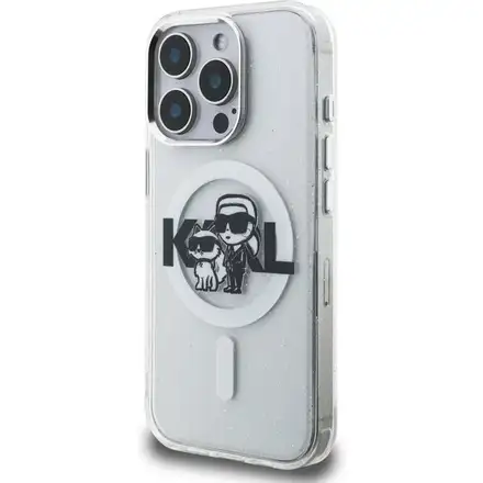 Karl Lagerfeld IML Glitter Karl and Choupette Sketch MagSafe kryt iPhone 15 Pro Max průhledný