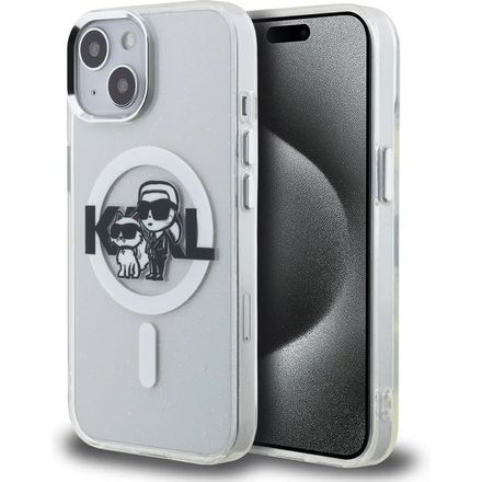 Karl Lagerfeld IML Glitter Karl and Choupette Sketch MagSafe kryt iPhone 15 průhledný