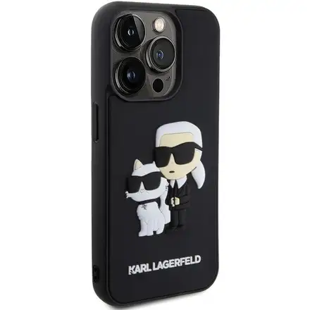 Karl Lagerfeld 3D Rubber Karl and Choupette kryt iPhone 15 Pro černý