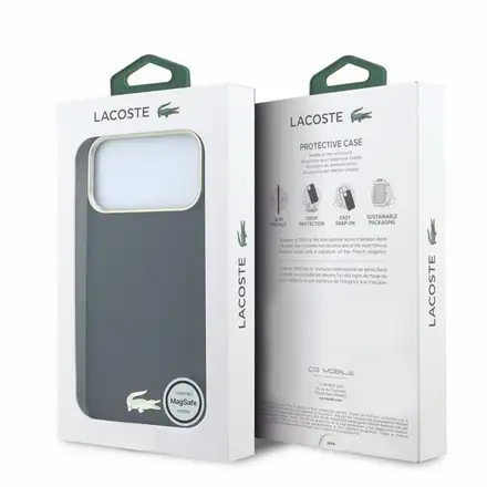 Lacoste PU Leather Champs Elysees Gold Logo MagSafe kryt iPhone 18 Pro černý