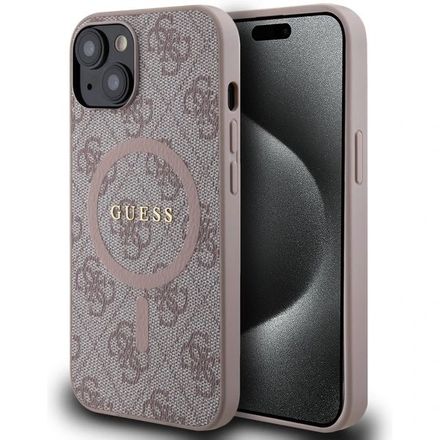 Guess PU Leather 4G Colored Ring MagSafe kryt iPhone 14 růžový