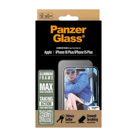 PanzerGlass ochranné sklo UWF pro iPhone 16 Plus/15 Plus-Aluminium Frame