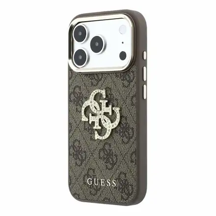 Guess PU 4G Strass Metal Logo kryt iPhone 18 Pro hnědý