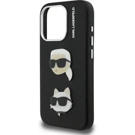 Karl Lagerfeld Grained PU K&CH Heads kryt iPhone 15 Pro černý