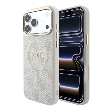 Guess PU Leather 4G Gold Frame Embossed MagSafe kryt iPhone 18 Pro Max růžový