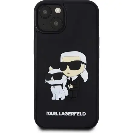 Karl Lagerfeld 3D Rubber Karl and Choupette kryt iPhone 13 černý