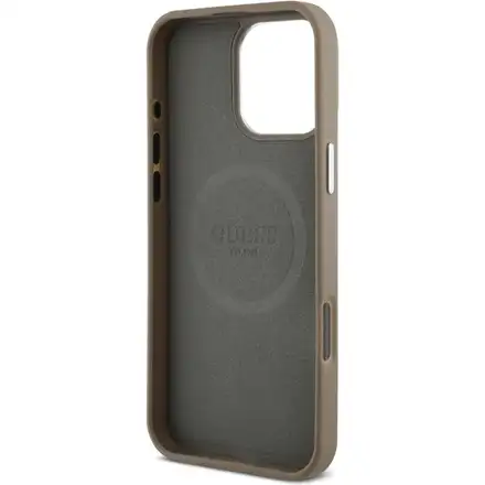 Guess PU Grained Triangle Logo MagSafe kryt iPhone 16 Pro Max hnědý