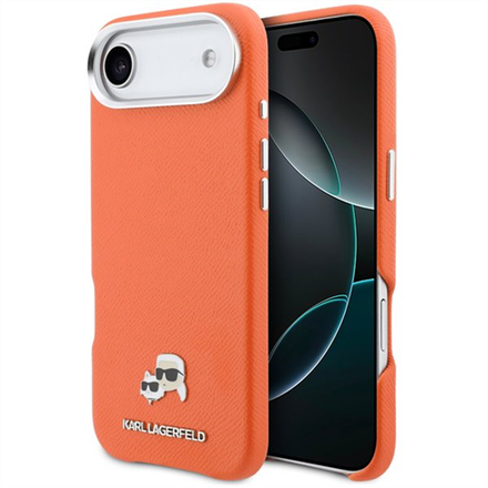 Karl Lagerfeld PU Karl and Choupette Heads Pins MagSafe kryt iPhone Air oranžový