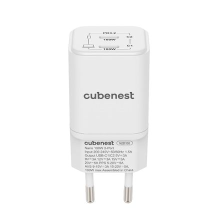 Cubenest PD GaN Nano adaptér 2x USB-C 100W - bílá