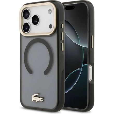 Lacoste PC/TPU Frosted Finish Gold Logo MagSafe kryt iPhone 17 Pro černý
