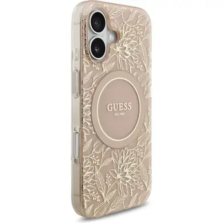Guess IML Flowers Allover Strap MagSafe kryt iPhone 17 růžový