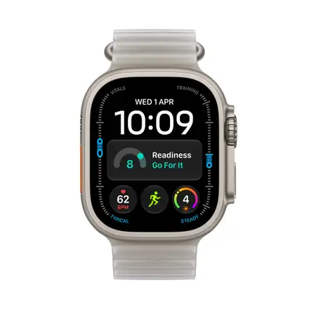 Apple Watch Ultra 4 GPS + Cellular 49mm Natural Titanium Case with Translucent Grey Ocean Band