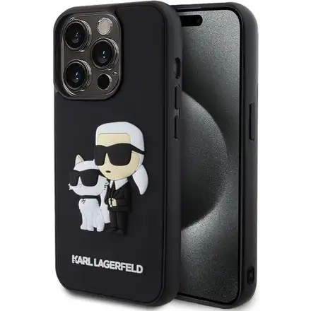 Karl Lagerfeld 3D Rubber Karl and Choupette kryt iPhone 13 Pro černý