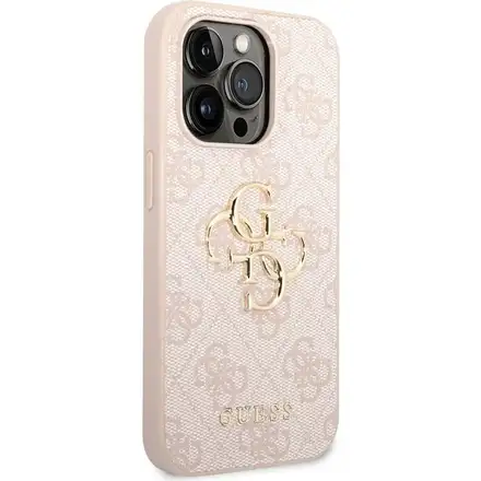 Guess PU 4G Metal Logo kryt iPhone 14 Pro růžový
