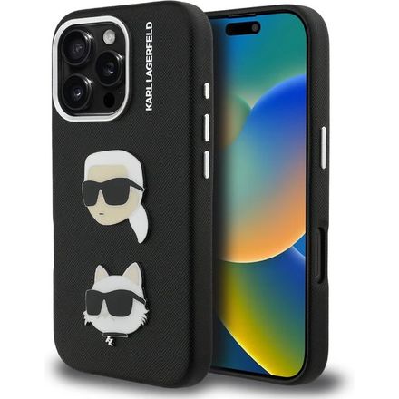 Karl Lagerfeld Grained PU K&CH Heads kryt iPhone 16 Pro černý