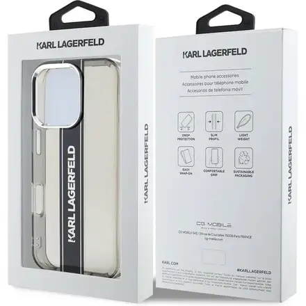 Karl Lagerfeld IML Stripe Logo kryt iPhone 16 Pro černý