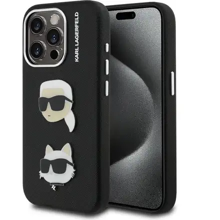 Karl Lagerfeld Grained PU K&CH Heads kryt iPhone 15 Pro černý