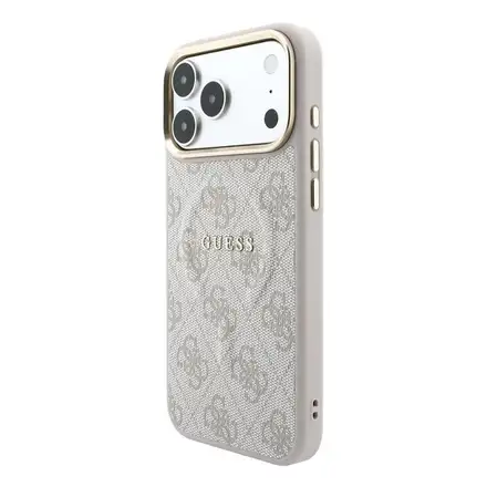 Guess PU Leather 4G Gold Frame Embossed MagSafe kryt iPhone 18 Pro růžový