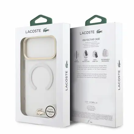 Lacoste PC/TPU Frosted Finish Gold Logo MagSafe kryt iPhone 18 Pro průhledný