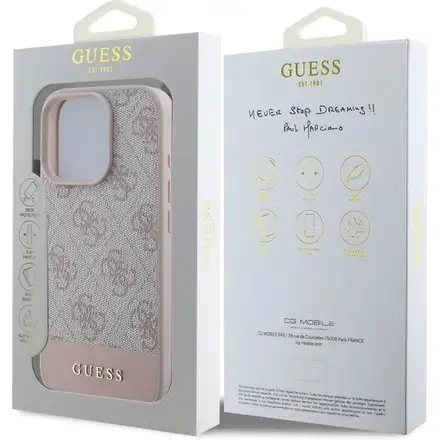 Guess PU 4G Stripe kryt iPhone 16 Pro Max růžový