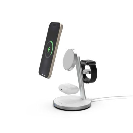 Mobile Origin Qi2 PowertStand 3in1 with GaN 35W Adapter - White/Silver