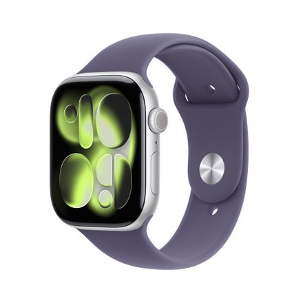 Apple Watch Series 11 GPS + Cellular 42mm Stříbrný hliník s mlžně fialovým sportovním řemínkem - S/M