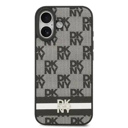 DKNY PU Leather Checkered Pattern and Stripe kryt iPhone 17 černý.