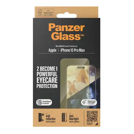 PanzerGlass ochranné sklo UWF EyeCare pro iPhone 15 Pro Max-Black Frame