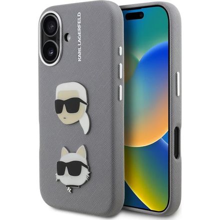 Karl Lagerfeld Grained PU K&CH Heads kryt iPhone 16 šedý