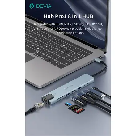 Devia USB-C Hub Pro 8 in 1 EC706-Deep Gray