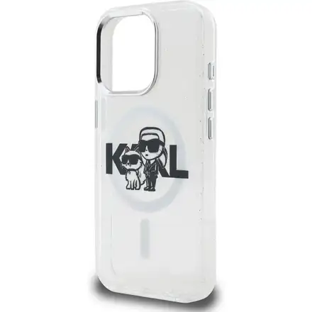 Karl Lagerfeld IML Glitter Karl and Choupette Sketch MagSafe kryt iPhone 15 Pro Max průhledný