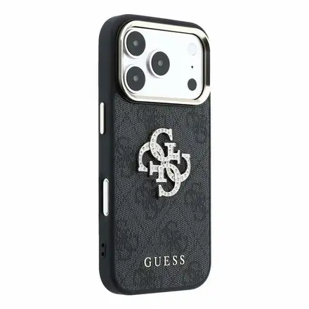 Guess PU 4G Strass Metal Logo kryt iPhone 18 Pro černý