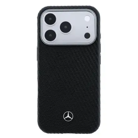 Mercedes PU Leather Wood Semi Wrap MagSafe Kryt pro iPhone 17 Pro Max černý