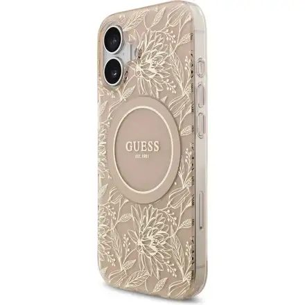 Guess IML Flowers Allover Strap MagSafe kryt iPhone 17 růžový