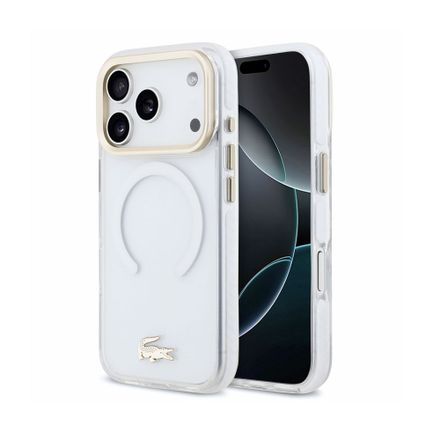 Lacoste PC/TPU Frosted Finish Gold Logo MagSafe kryt iPhone 18 Pro průhledný