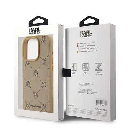 Karl Lagerfeld PU Karl Heads Pattern Magsafe kryt iPhone 15 Pro béžová