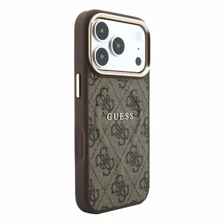 Guess PU Leather 4G Gold Frame Embossed MagSafe kryt iPhone 18 Pro Max hnědý