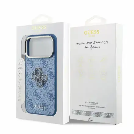 Guess PU 4G Resin Metal Logo kryt iPhone 18 Pro modrý