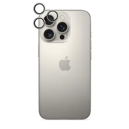 iStores by Epico Aluminium Lens Protector pro Apple iPhone 16 Pro / 16 Pro Max - přírodní titan