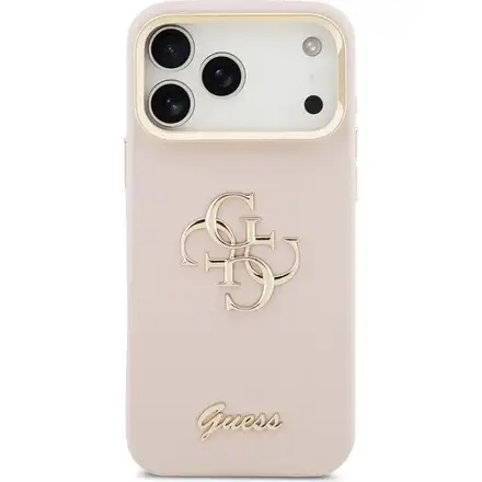 Guess PU Grained 4G Logo Stand Camera Frame kryt iPhone 17 Pro růžový