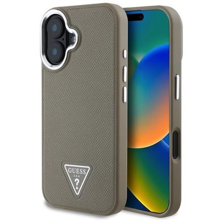 Guess PU Grained Triangle Logo MagSafe kryt iPhone 16 hnědý