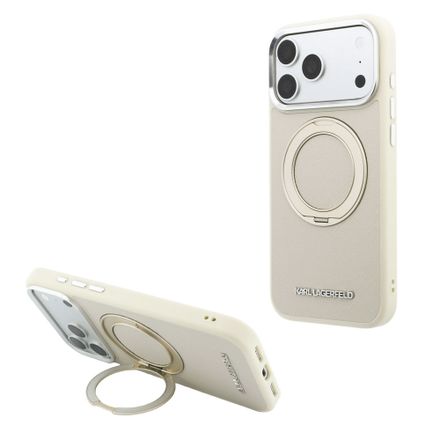 Karl Lagerfeld PU Saffiano Ring Stand MagSafe kryt iPhone 18 Pro béžový