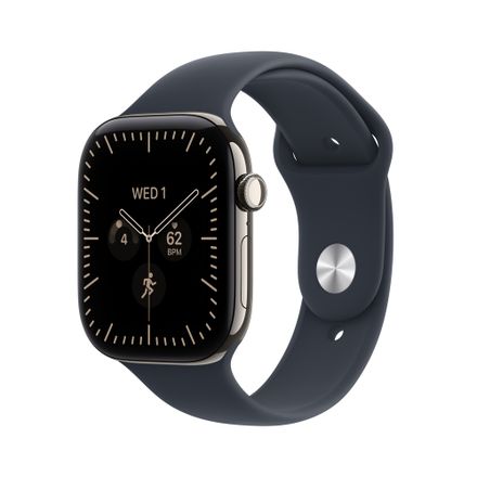 Apple Watch Series 12 GPS + Cellular 46mm Natural Titanium Case with Navy Blue Sport Band - S/M