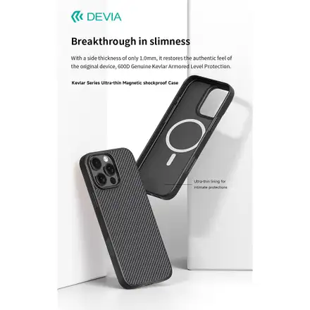 Devia kryt Kevlar Ultra-Thin Magnetic Shockproof Case pro iPhone 16 Pro Max - Black