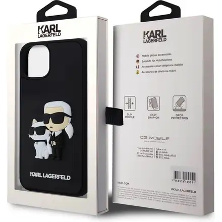 Karl Lagerfeld 3D Rubber Karl and Choupette kryt iPhone 13 černý