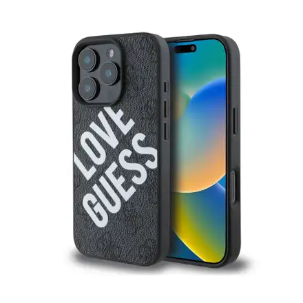 Guess PU Leather 4G Big Love Logo MagSafe kryt iPhone 16 Pro černý