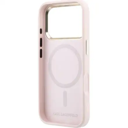 Karl Lagerfeld PU Perforated Gold Dots MagSafe kryt iPhone 17 Pro Max růžový