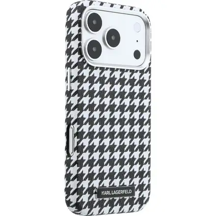 Karl Lagerfeld PU Houndstooth Resin Plate MagSafe kryt iPhone 17 Pro Max černý