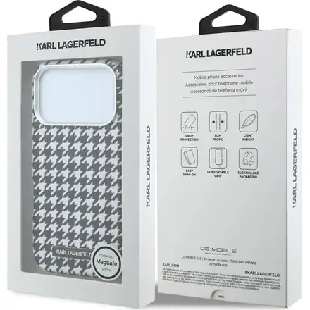 Karl Lagerfeld PU Houndstooth Resin Plate MagSafe kryt iPhone 17 Pro Max černý